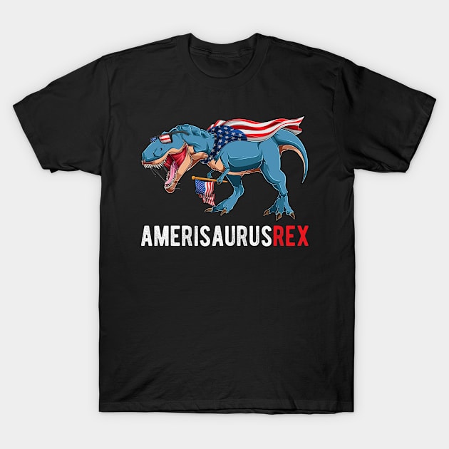 T Rex Dinosaur American Flag 4th Of July Gift For Kids Boys T-Shirt by kevenwal